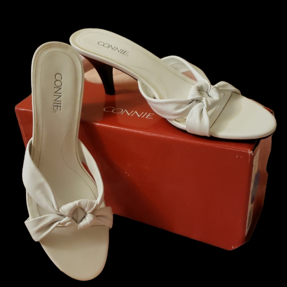Connie "Olivia" Soft Leather Slide On Heel Sandal